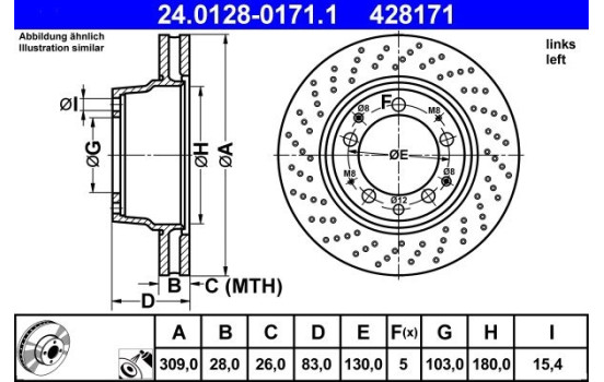Brake Disc 24.0128-0171.1 ATE, Image 2