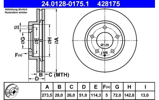 Brake Disc 24.0128-0175.1 ATE, Image 2