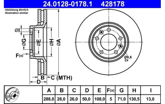 Brake Disc 24.0128-0178.1 ATE, Image 2