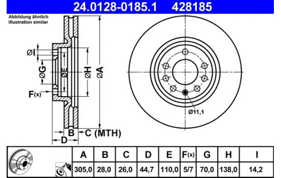Brake Disc 24.0128-0185.1 ATE, Image 2
