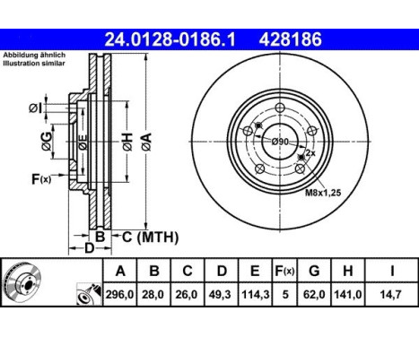 Brake Disc 24.0128-0186.1 ATE, Image 2