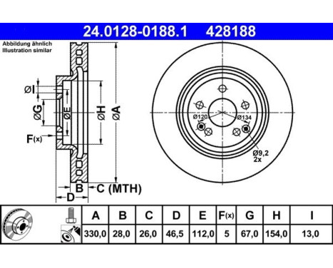 Brake Disc 24.0128-0188.1 ATE, Image 2