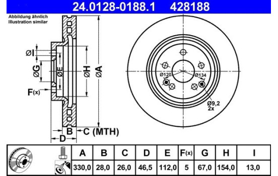 Brake Disc 24.0128-0188.1 ATE, Image 2