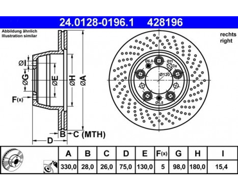 Brake Disc 24.0128-0196.1 ATE, Image 2