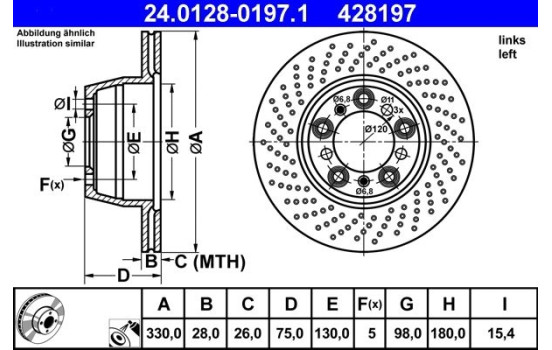 Brake Disc 24.0128-0197.1 ATE, Image 2