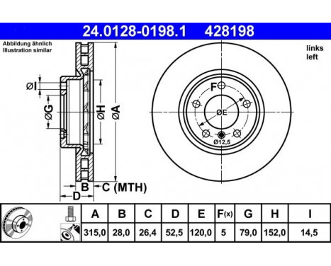 Brake Disc 24.0128-0198.1 ATE, Image 2