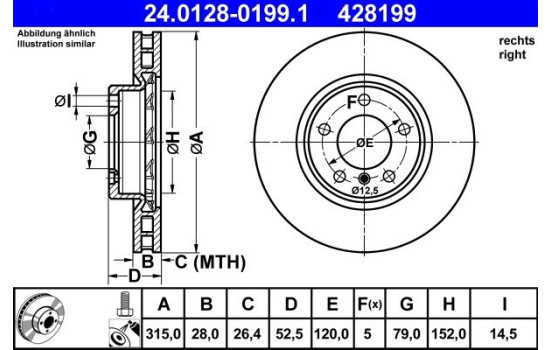 Brake Disc 24.0128-0199.1 ATE, Image 2