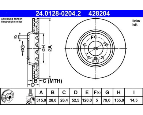 Brake Disc 24.0128-0204.2 ATE, Image 2