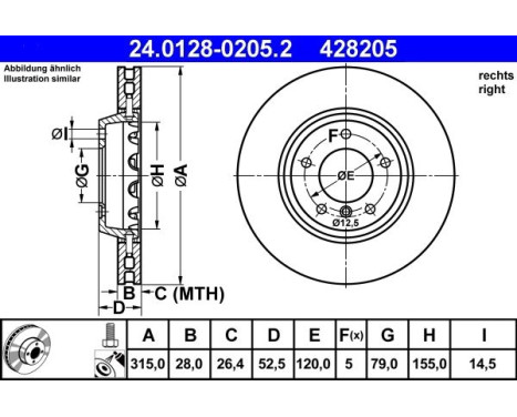 Brake Disc 24.0128-0205.2 ATE, Image 2