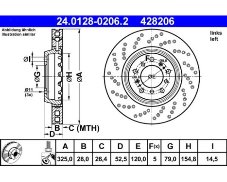 Brake Disc 24.0128-0206.2 ATE, Image 2