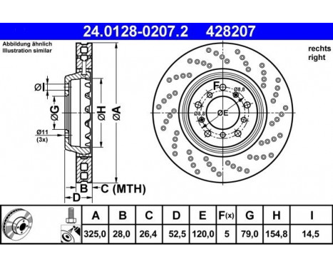 Brake Disc 24.0128-0207.2 ATE, Image 2