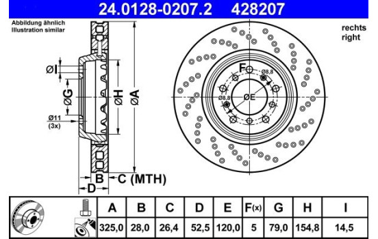 Brake Disc 24.0128-0207.2 ATE, Image 2