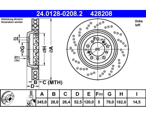 Brake Disc 24.0128-0208.2 ATE, Image 2