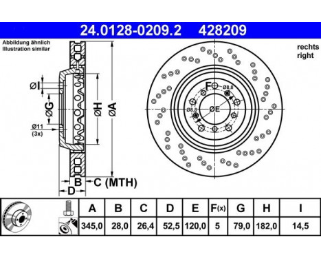 Brake Disc 24.0128-0209.2 ATE, Image 2