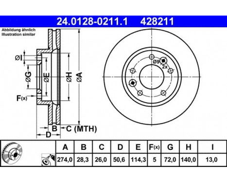 Brake Disc 24.0128-0211.1 ATE, Image 2