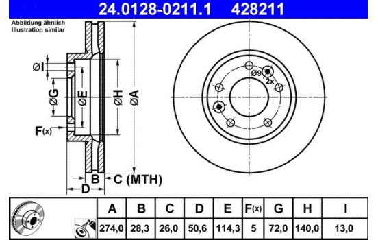 Brake Disc 24.0128-0211.1 ATE, Image 2