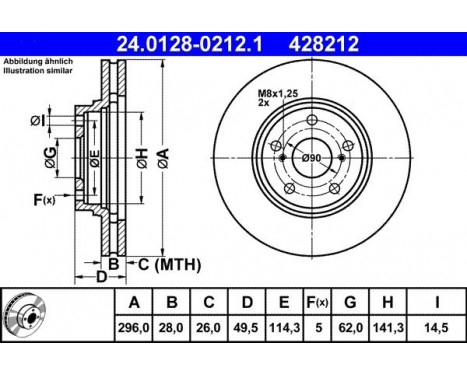 Brake Disc 24.0128-0212.1 ATE, Image 2