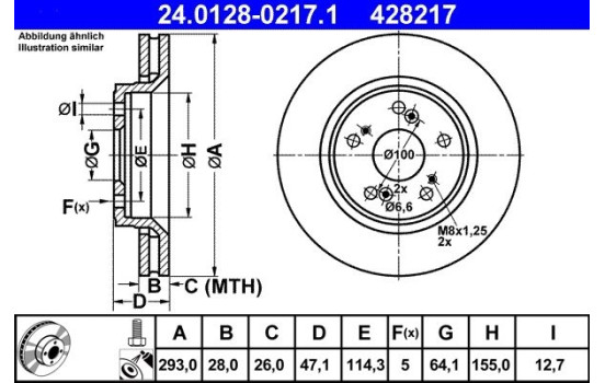 Brake Disc 24.0128-0217.1 ATE, Image 2