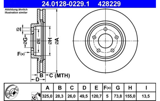 Brake Disc 24.0128-0229.1 ATE, Image 2