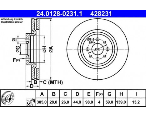 Brake Disc 24.0128-0231.1 ATE, Image 2