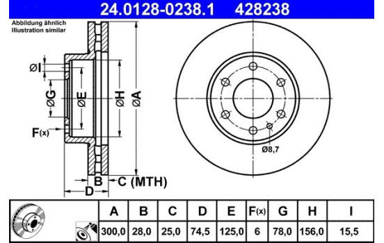 Brake Disc 24.0128-0238.1 ATE, Image 2