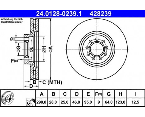 Brake Disc 24.0128-0239.1 ATE, Image 2