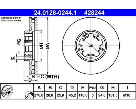 Brake Disc 24.0128-0244.1 ATE, Image 2