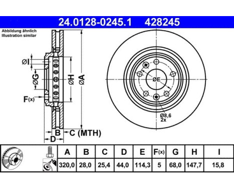 Brake Disc 24.0128-0245.1 ATE, Image 2