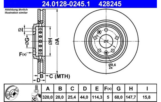 Brake Disc 24.0128-0245.1 ATE, Image 2