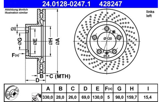 Brake Disc 24.0128-0247.1 ATE, Image 2
