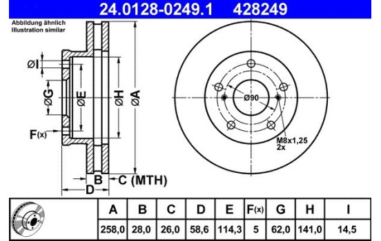 Brake Disc 24.0128-0249.1 ATE, Image 2