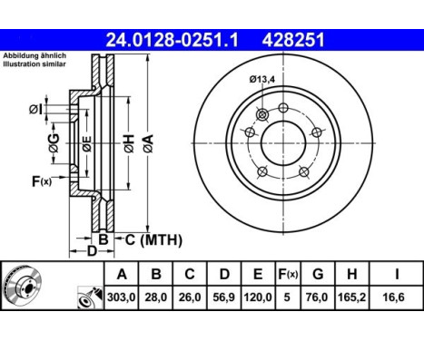 Brake Disc 24.0128-0251.1 ATE, Image 2