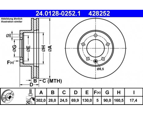 Brake Disc 24.0128-0252.1 ATE, Image 2