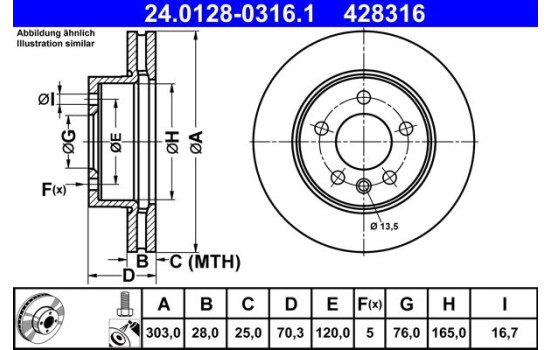Brake Disc 24.0128-0316.1 ATE