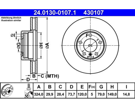 Brake Disc 24.0130-0107.1 ATE, Image 2