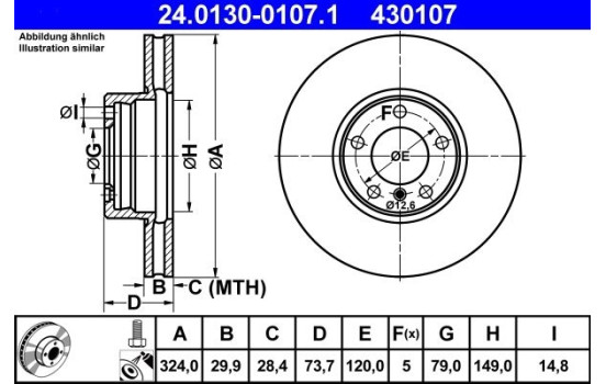 Brake Disc 24.0130-0107.1 ATE, Image 2