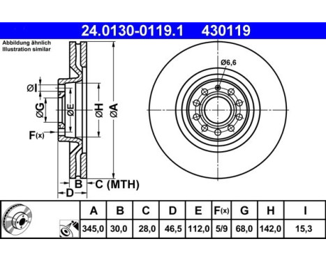 Brake Disc 24.0130-0119.1 ATE, Image 2