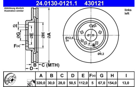 Brake Disc 24.0130-0121.1 ATE, Image 2