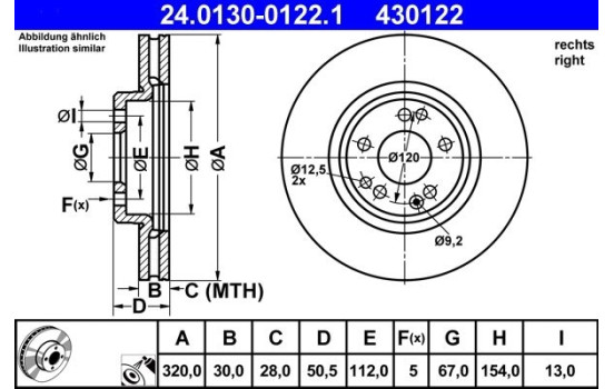 Brake Disc 24.0130-0122.1 ATE, Image 2