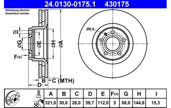 Brake Disc 24.0130-0175.1 ATE, Image 2