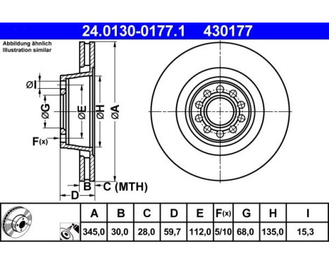 Brake Disc 24.0130-0177.1 ATE, Image 2