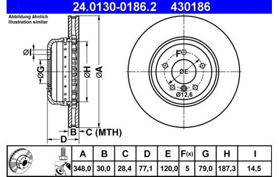 Brake Disc 24.0130-0186.2 ATE, Image 2