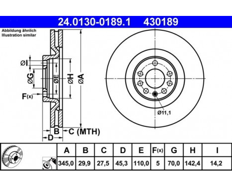 Brake Disc 24.0130-0189.1 ATE, Image 2