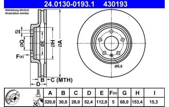 Brake Disc 24.0130-0193.1 ATE, Image 2