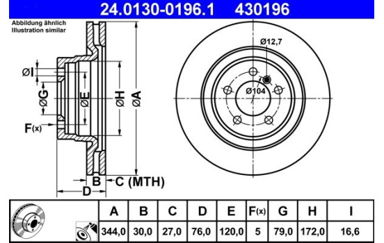 Brake Disc 24.0130-0196.1 ATE, Image 2