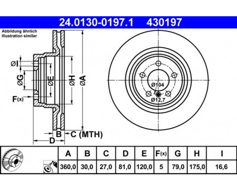 Brake Disc 24.0130-0197.1 ATE, Image 2