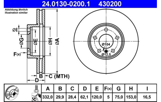 Brake Disc 24.0130-0200.1 ATE, Image 2