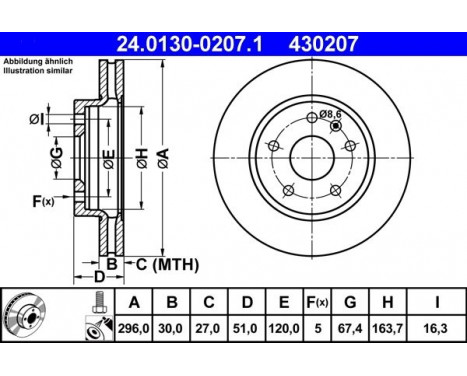 Brake Disc 24.0130-0207.1 ATE, Image 2