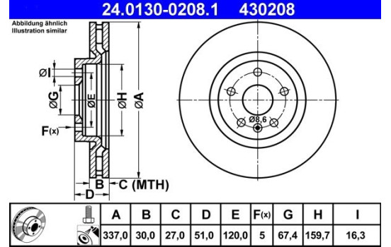 Brake Disc 24.0130-0208.1 ATE, Image 2