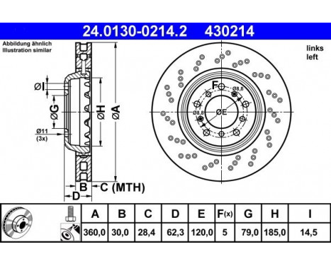 Brake Disc 24.0130-0214.2 ATE, Image 2